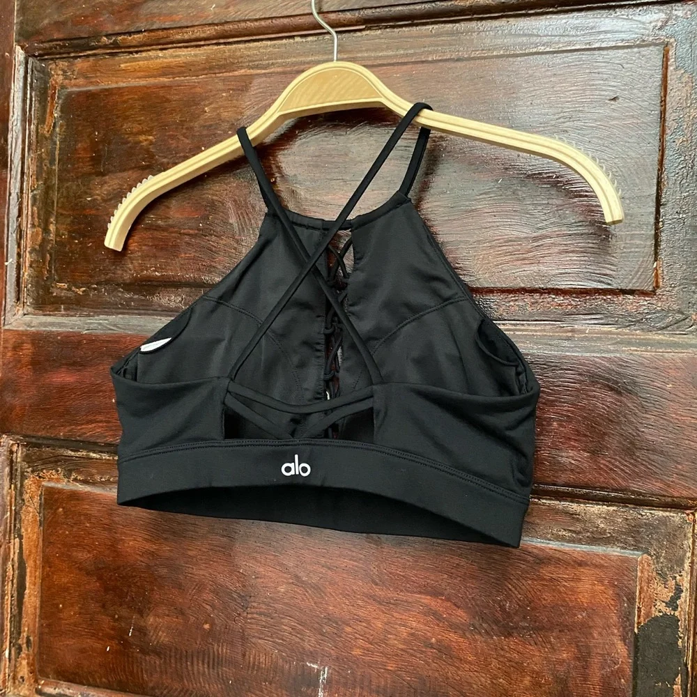 ALO Yoga Black Lace-Up High Neck Sports Bra